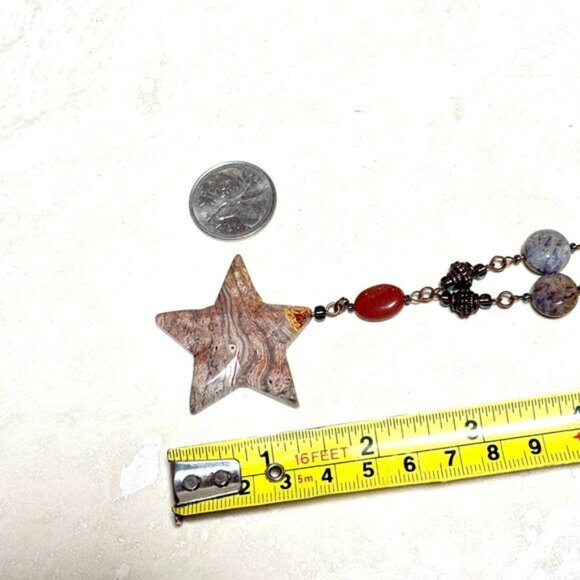 Natural Earthy Agate Star Pendant Long Necklace, Genuine Gemstone + Copper Links - Picture 13 of 16